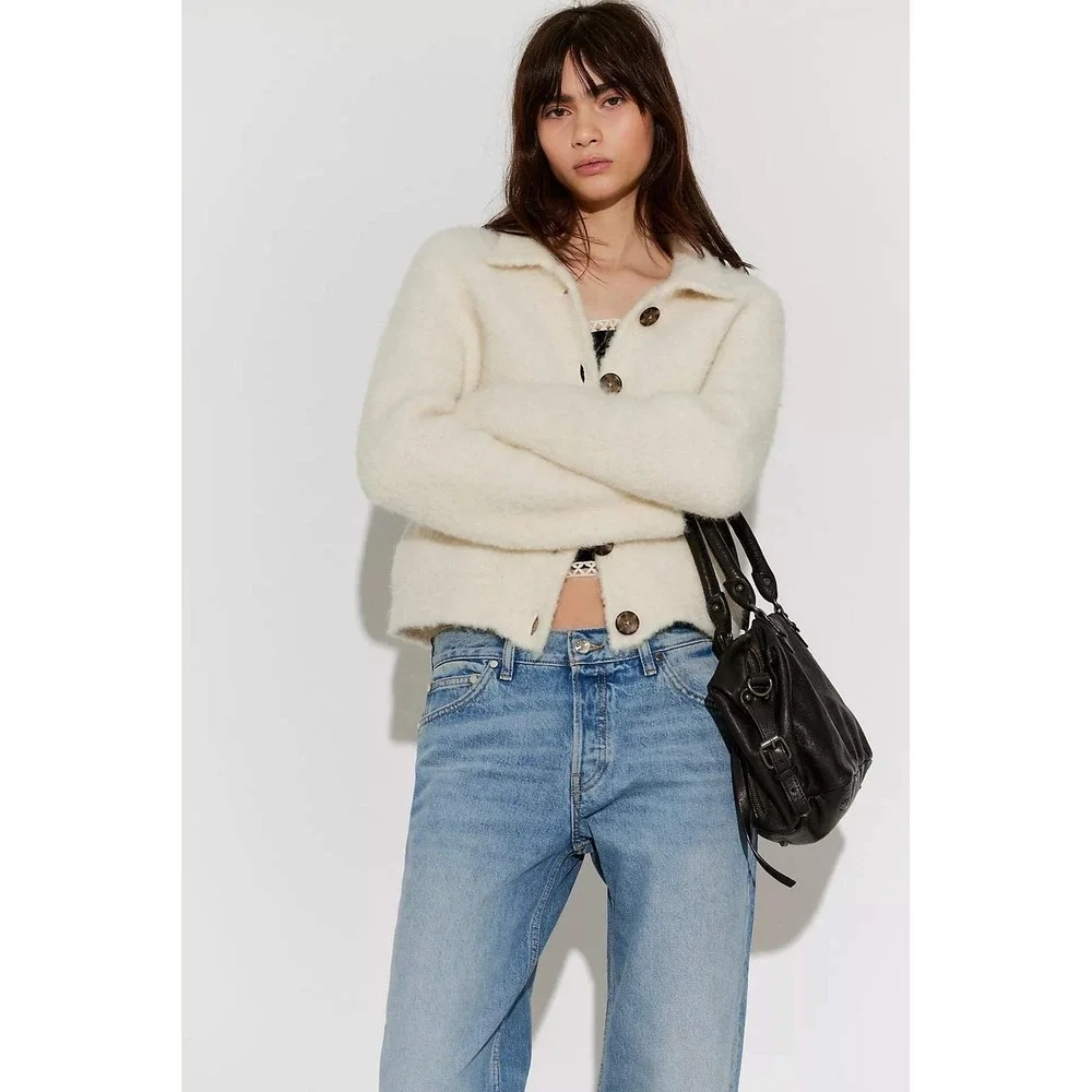 We The Free People Luxurious Eggshell Cream Cardigan Buttons Size XS NWT